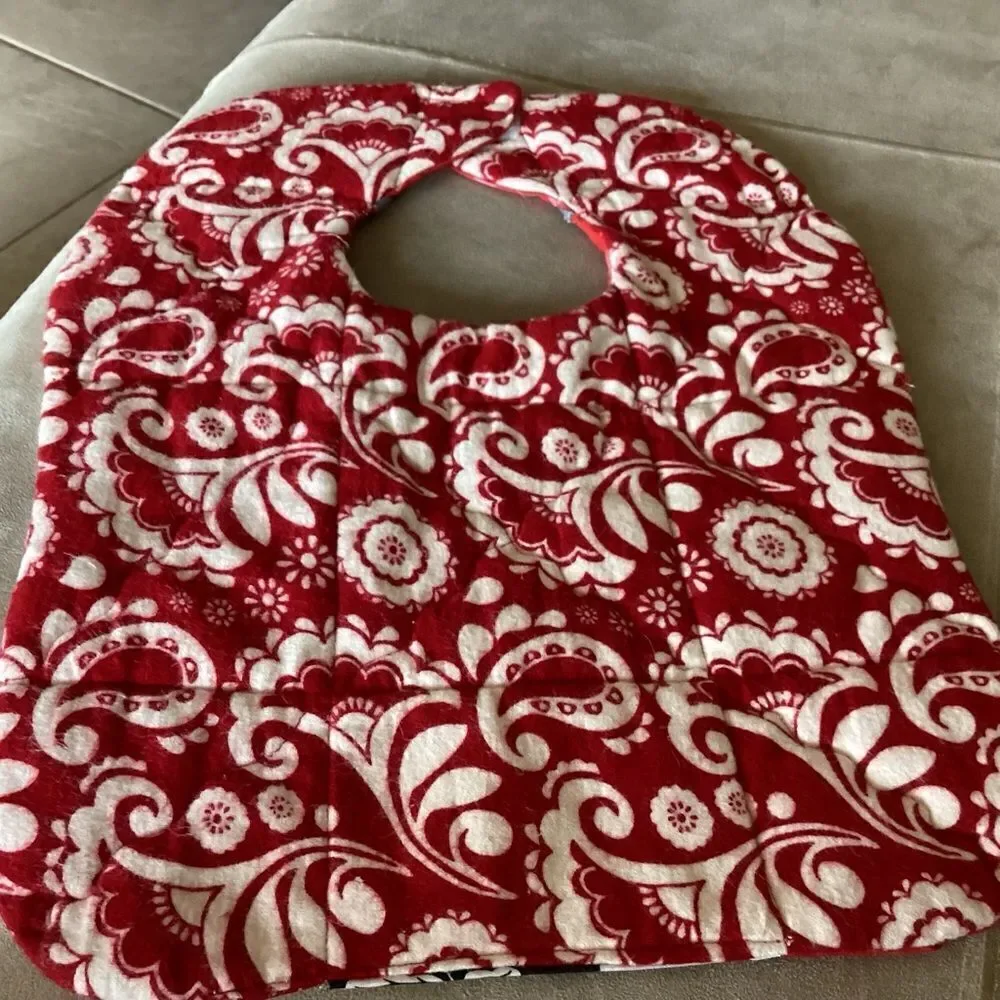 NWT , quilted reversible, handcrafted, baby bib reds